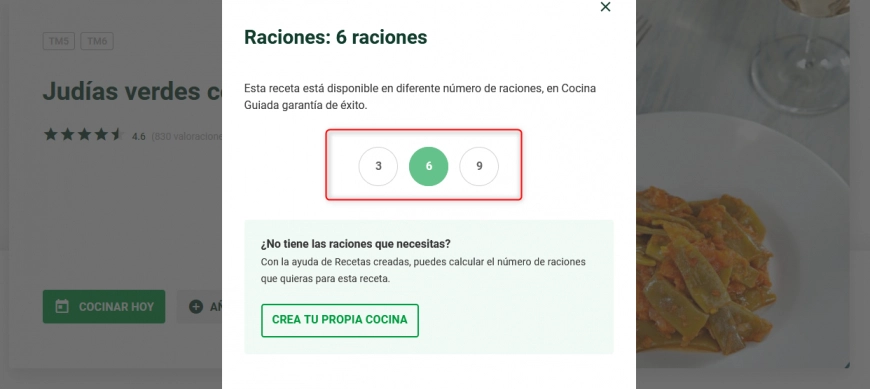 Modificar número de raciones en COOKIDOO