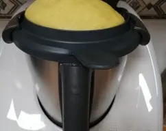 Step <p>Amasar durante3 min sin poner el cubilete (la masa no deberá ser una bola compacta). Sin desmontar el vaso de la máquina y cerrando la máquina en modo transporte, con el cubilete al revés (si tenemos el modelo TM6), para cualquier otro modelo podemos dejar el cubilete puesto, cubra el vaso y la máquina con una bolsa isotérmica para congelados. Déjelo reposar hasta que la masa salga por el orificio del cubilete, e incluso que suba por encima de la tapa (aprox. 2/3 horas, en función de la temperatura ambiente, lo podemos dejar en el vaso incluso toda la noche).</p> illustration