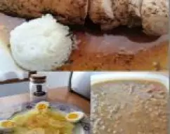 Step <p>Terminado eses tiempo tendremos: unas lentejas estupendas, el solomillo con la guarnición del arroz blanco al vapor, más una ensalada de patata y huevos duros cocidos</p> illustration